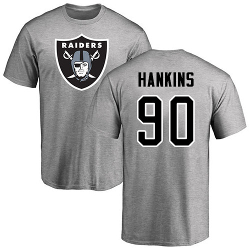 Men Oakland Raiders Ash Johnathan Hankins Name and Number Logo NFL Football #90 T Shirt